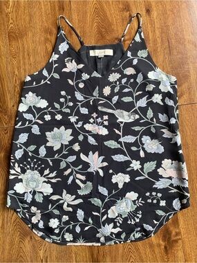NWT LOFT Grey Floral V-Neck Camisole with Pastel Blooms XS
